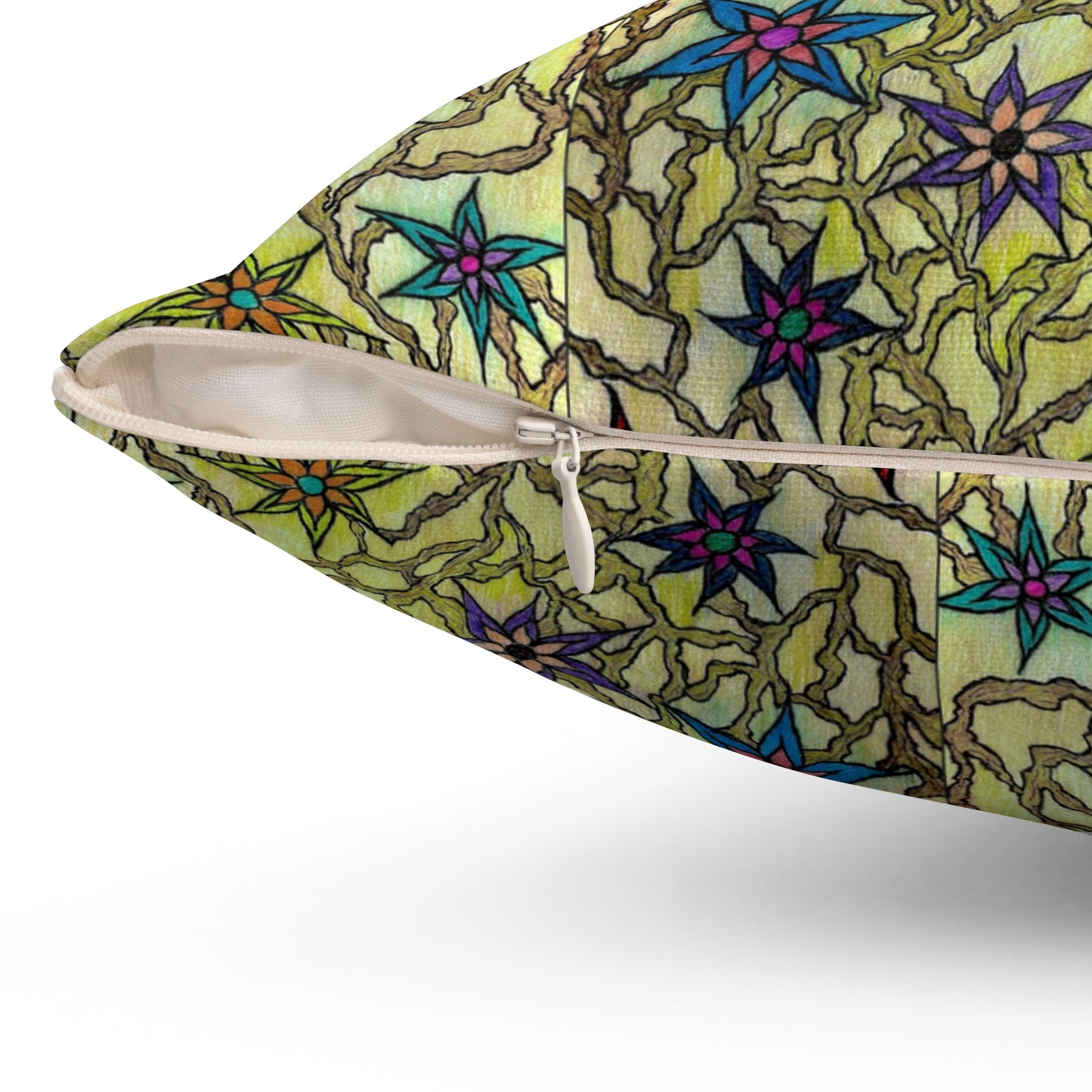 Spiderweb in Vines of Flowers Spun Polyester Square Pillow