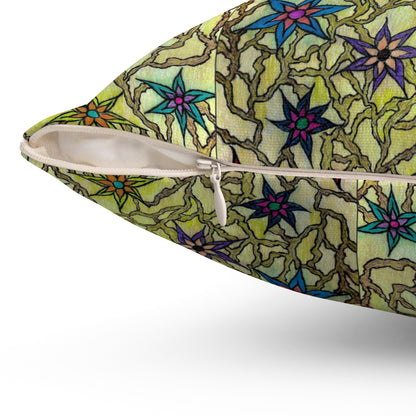 Spiderweb in Vines of Flowers Spun Polyester Square Pillow
