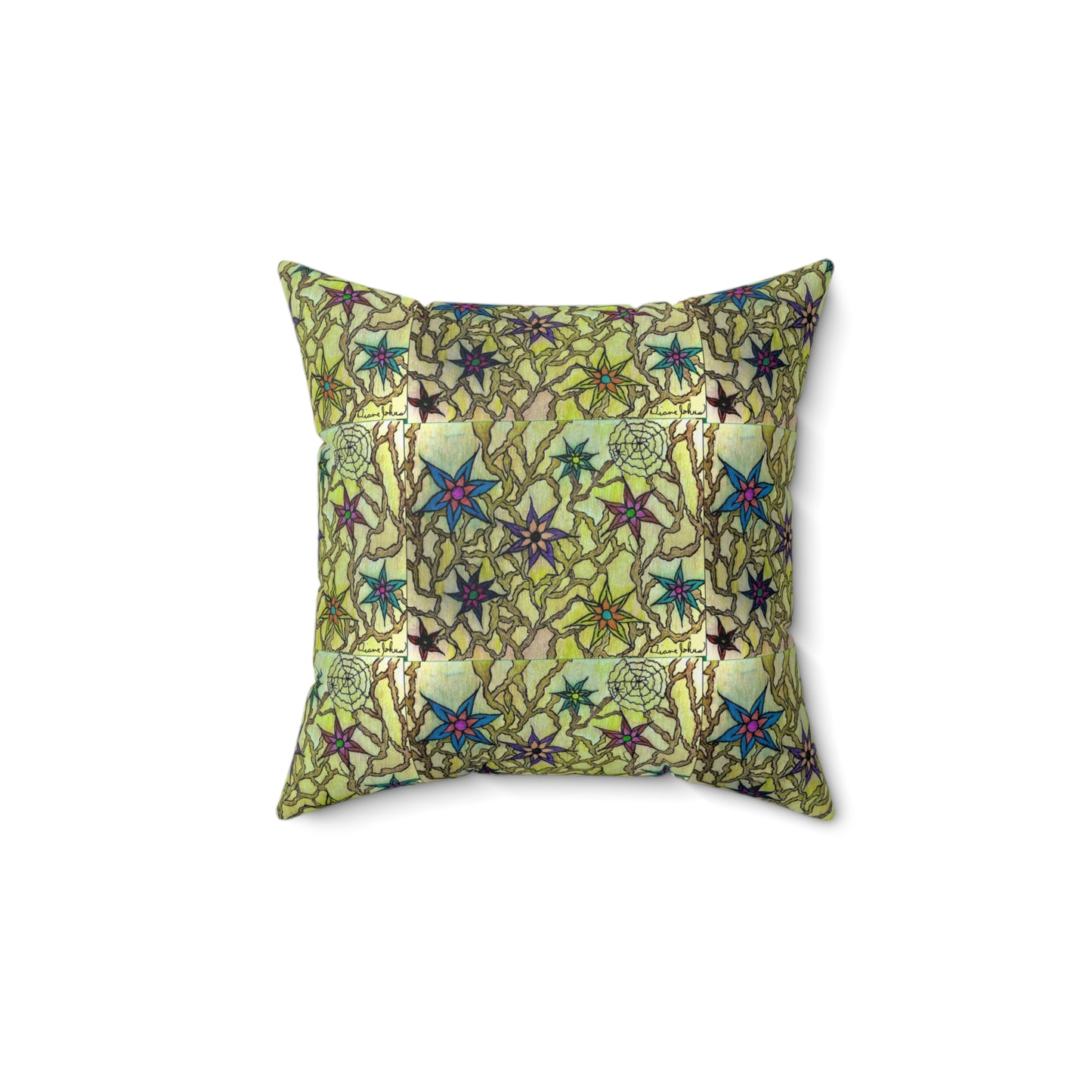Spiderweb in Vines of Flowers Spun Polyester Square Pillow