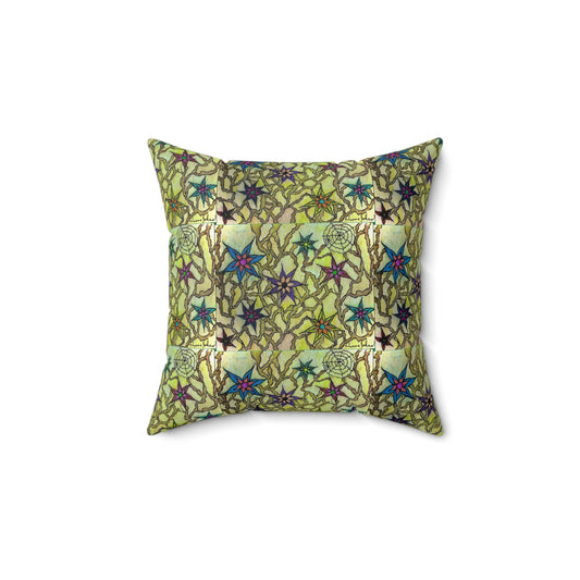 Spiderweb in Vines of Flowers Spun Polyester Square Pillow